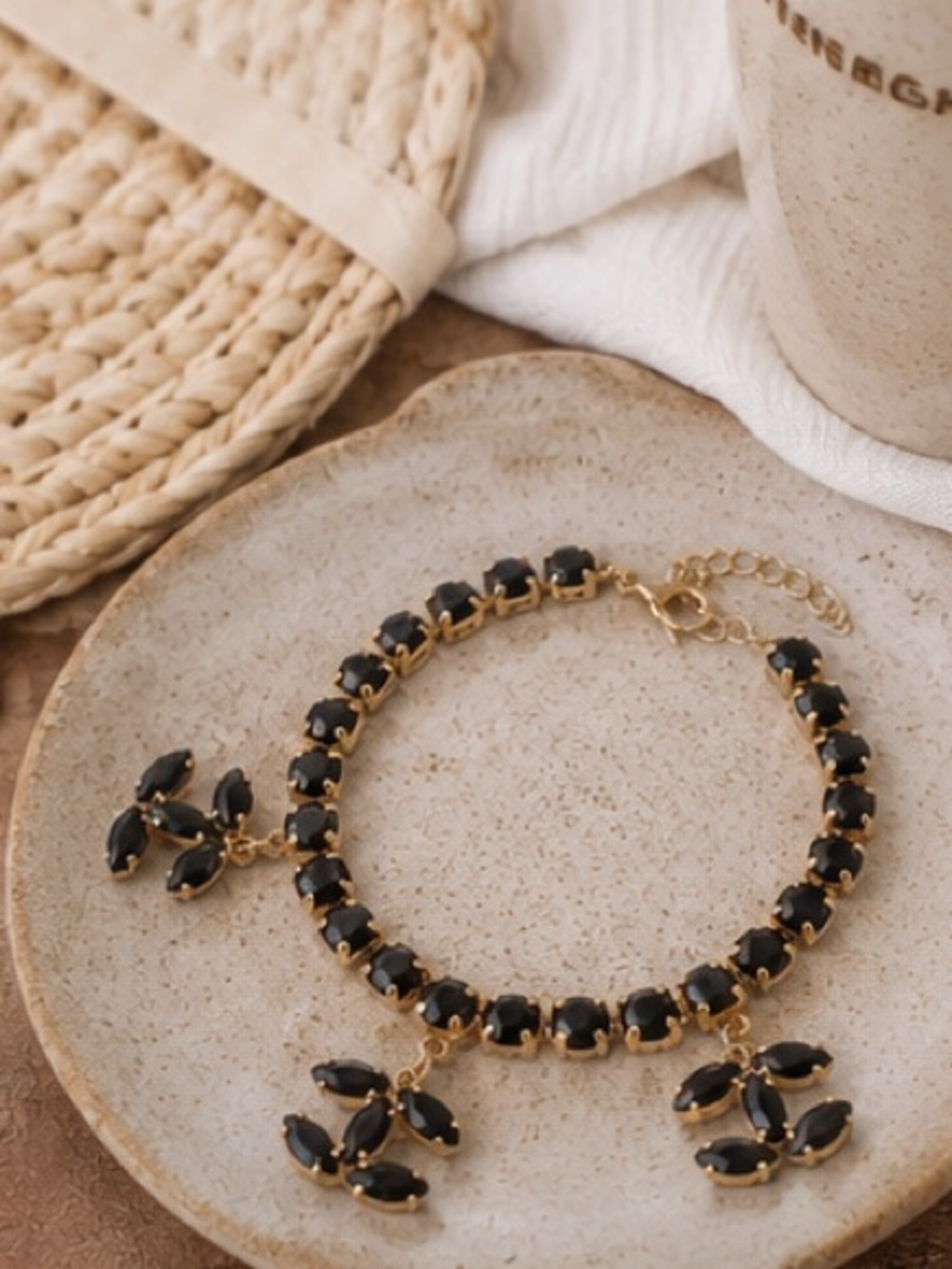 Designer Inspired Black Crystal Charm Tennis Bracele